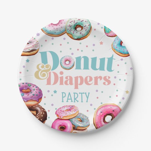 Donut & Diapers Babydusche Party Papierplatte Pappteller (Vorderseite)
