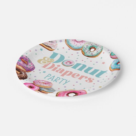 Donut & Diapers Babydusche Party Papierplatte Pappteller (Schrägansicht)