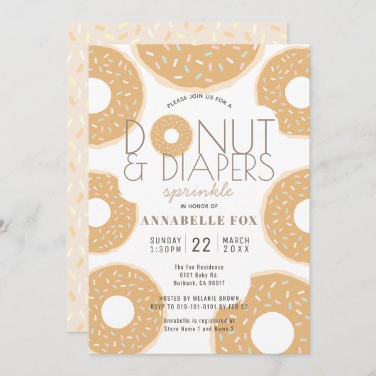 Donut & Diapers Sprinkle Caramel Babydusche Einladung (Vorne/Hinten)