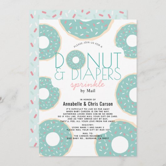 Donut & Diapers Sprinkle Mint Baby Dusche per Mail Einladung (Vorne/Hinten)