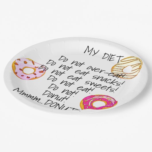 Donut Diet Funny Humour Doughnut Snack Food Pappteller (Schrägansicht)