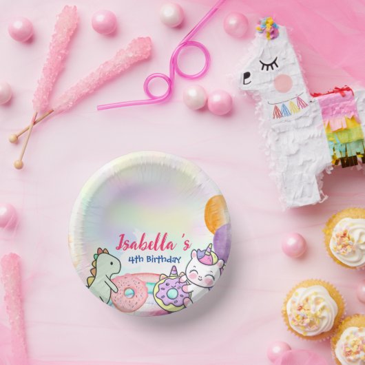 Donut Dinosaur Unicorn Regenbogen Ballon Geburtsta Pappteller (Party)