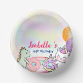 Donut Dinosaur Unicorn Regenbogen Ballon Geburtsta Pappteller (Vorderseite)