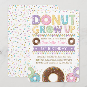 Donut-Einladung Doughnut Geburtstagsfeier Pink Gol Einladung