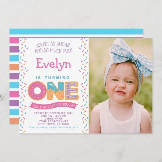 Donut Eis Cookie, Süßigkeiten Einladung W/ Foto (Vorne/Hinten)