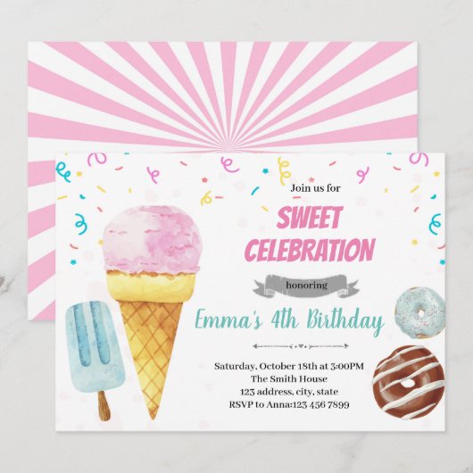 Donut Eis Party Einladung (Vorne/Hinten)