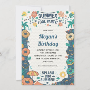 Donut-Ende-des-Sommer-Poolparty-Einladung Einladung