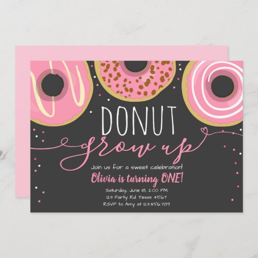 Donut erwachsen Party Girl Pink Doughnut Geburtsta Einladung (Vorne/Hinten)