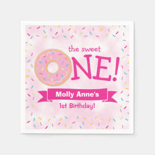 Donut First Birthday Rainbow Sprinkles Girl Pink Serviette