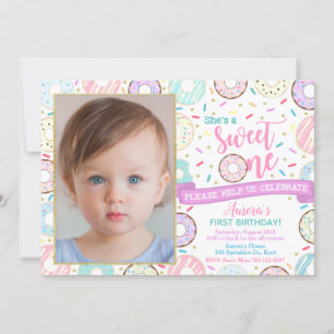 Donut Foto Geburtstagseinladung Sweet One Party Einladung