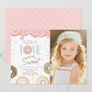 Donut Four je Sweet Girl 4. Geburtstag Einladung