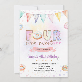 Donut FOURever Einladung zum süßen Geburtstag