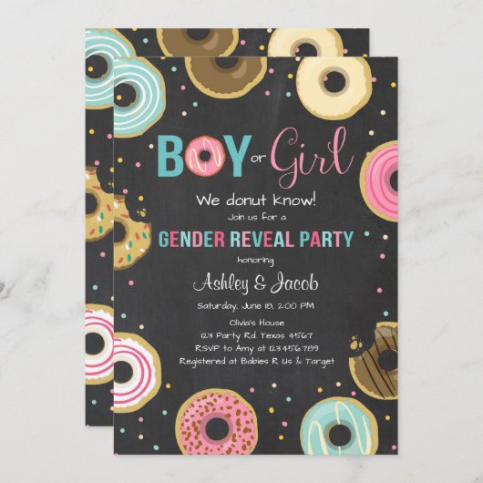 Donut Gender offenbaren Einladung Junge oder Mädch (Vorne/Hinten)