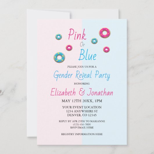 Donut Gender Reveal Einladung (Vorderseite)