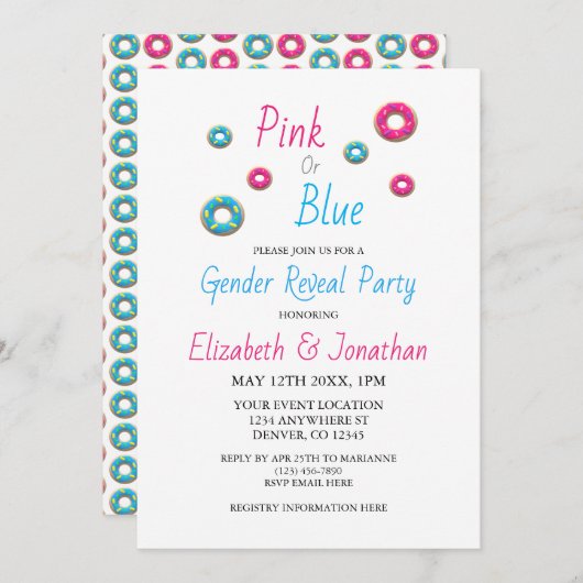 Donut Gender Reveal Einladung (Vorne/Hinten)