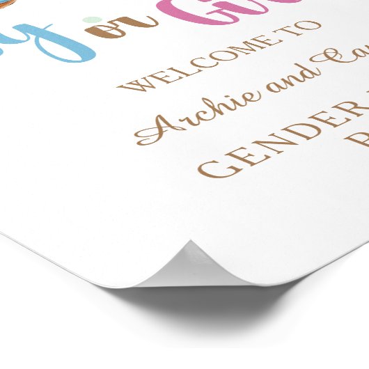 Donut Gender Reveal Junge oder Mädchen Party Poster (Ecke)