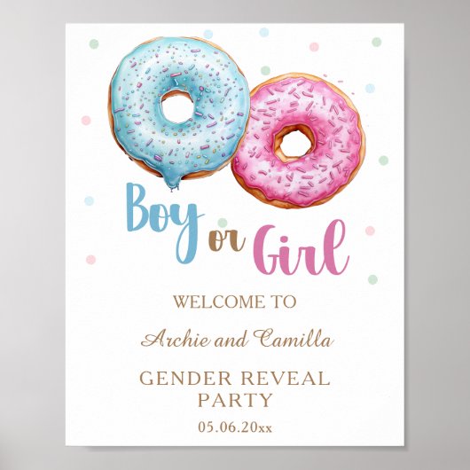 Donut Gender Reveal Junge oder Mädchen Party Poster (Vorne)