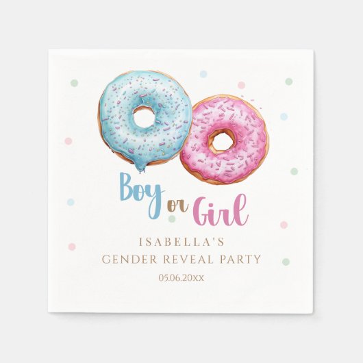 Donut Gender Reveal Junge oder Mädchen Party Serviette (Vorderseite)