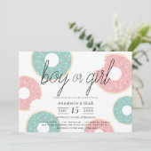 Donut Gender Reveal Pink & Green Einladung (Stehend Vorderseite)