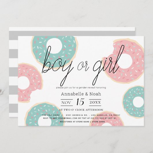 Donut Gender Reveal Pink & Green Einladung (Vorne/Hinten)