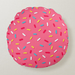 Donut-Glasur nahtloses Muster, rosa Hintergrund, t Rundes Kissen