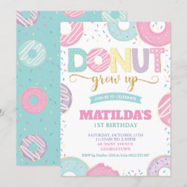 Donut Grow Up 1. Geburtstags Girl Doughnut Party Einladung