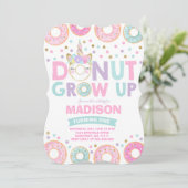 Donut Grow up Birthday Einladung Donut & Unicorn (Stehend Vorderseite)