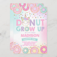 Donut Grow up Birthday Einladung Donut & Unicorn