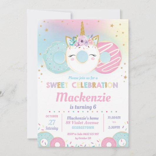 Donut Grow Up Birthday Party Unicorn Doughnut Einladung (Vorderseite)