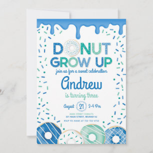 Donut Grow Up Blau Junge Geburtstagseinladung Einladung