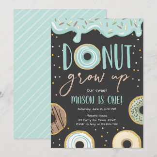 Donut Grow Up Blue Pastel Boy ersten Geburtstag Einladung