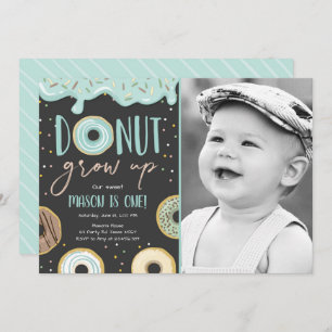 Donut Grow Up Blue Pastel Boy ersten Geburtstag Einladung
