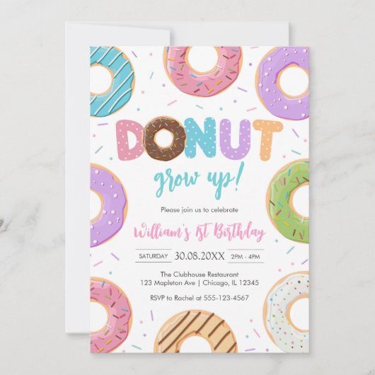 Donut Grow Up Donut Birthday Party Invitation Einladung (Vorderseite)