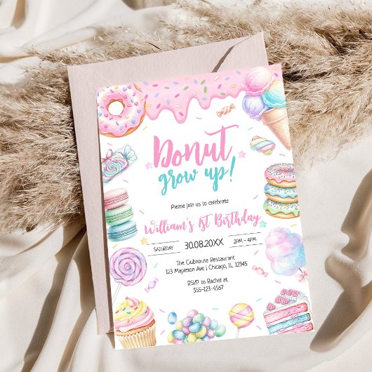 Donut Grow Up Donut Birthday Party Invitation Einladung