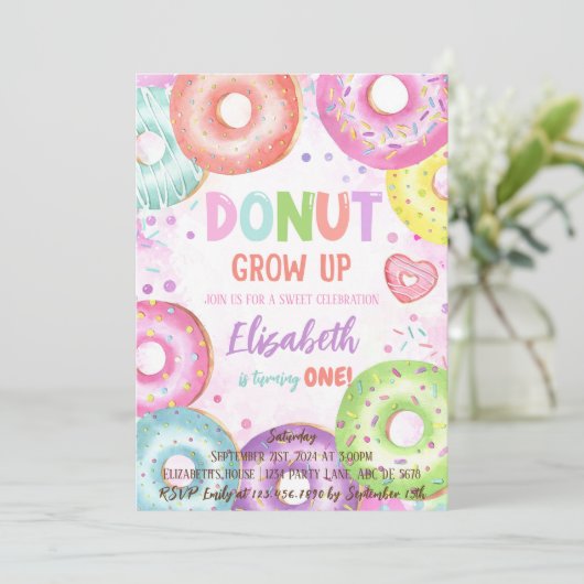 Donut Grow Up Doughnut Geburtstag Einladung (Stehend Vorderseite)