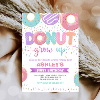 Donut Grow Up First 1st Birthday Invitation Einladung