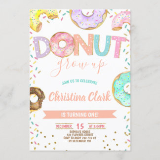 Donut Grow up Girl Sprinkles Confetti Geburtstag Einladung