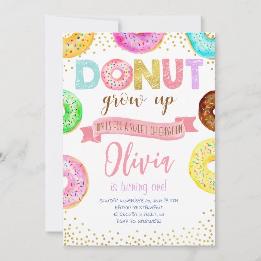 Donut Grow Up Pink Doughnut Girl Birthday Party Einladung (Vorderseite)