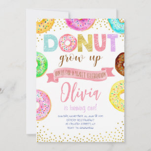 Donut Grow Up Pink Doughnut Girl Birthday Party Einladung