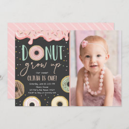 Donut Grow Up Pink Doughnut Girl Birthday Party Einladung