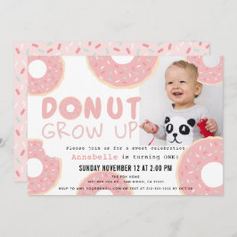 Donut Grow up Pink Girl Foto 1. Geburtstag Einladung