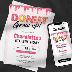 Donut Grow Up! Pinkes Mädchen-Geburtstagsfest Einladung