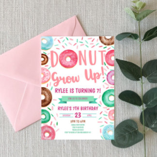 Donut Grow up Themed Birthday Party Einladung
