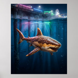 Donut Hai Neon Pier Poster