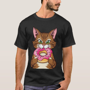Donut-liebende Cat-Cartoon-Design T-Shirt