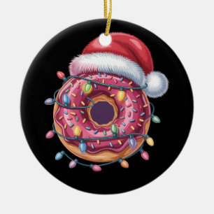 Donut Liebhaber Weihnachtslichter Santa Hut Kinder Keramik Ornament
