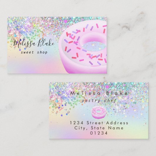 Donut-Logo falscher Pastellglitter Visitenkarte (Vorne/Hinten)