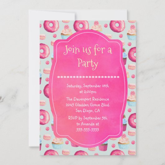 Donut Macarons und Cupcake Generic Party laden ein Einladung (Vorderseite)