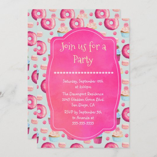 Donut Macarons und Cupcake Generic Party laden ein Einladung (Vorne/Hinten)