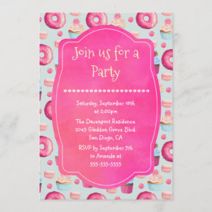 Donut Makronen und Cupcake Allgemeine Party Einlad Einladung